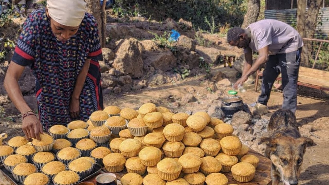 African Village life| Preparing banana Cupcakes Traditional way NO oven. 
