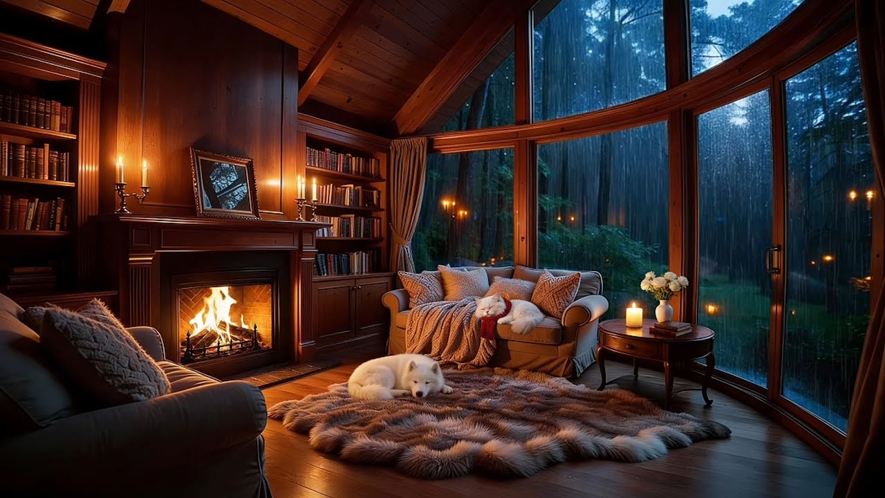 🌧️ Cozy Cabin Rain & Fireplace 🔥 | 10 Hours for Sleeping, Reading & Relaxation (No Music)