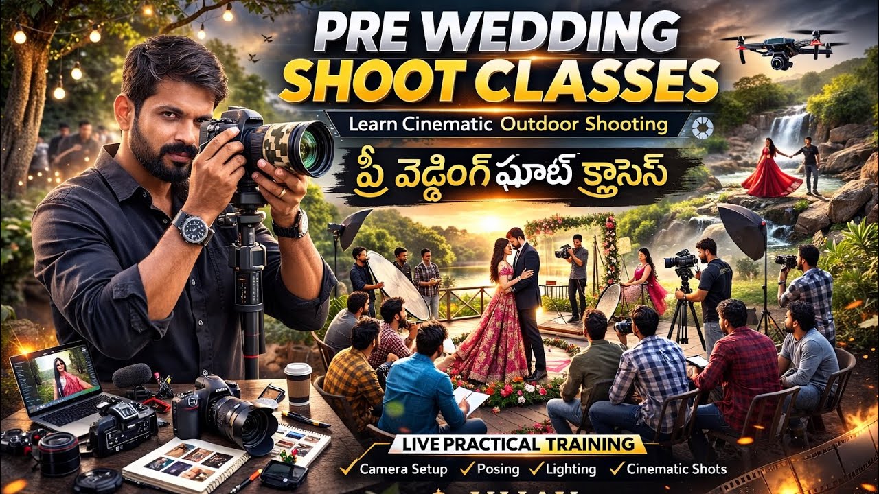 🔥 Pre Wedding Shoot Classes | ప్రీ వెడ్డింగ్ షూట్ ఎలా చేయాలి? Cinematic Trainin#weddingphotography 