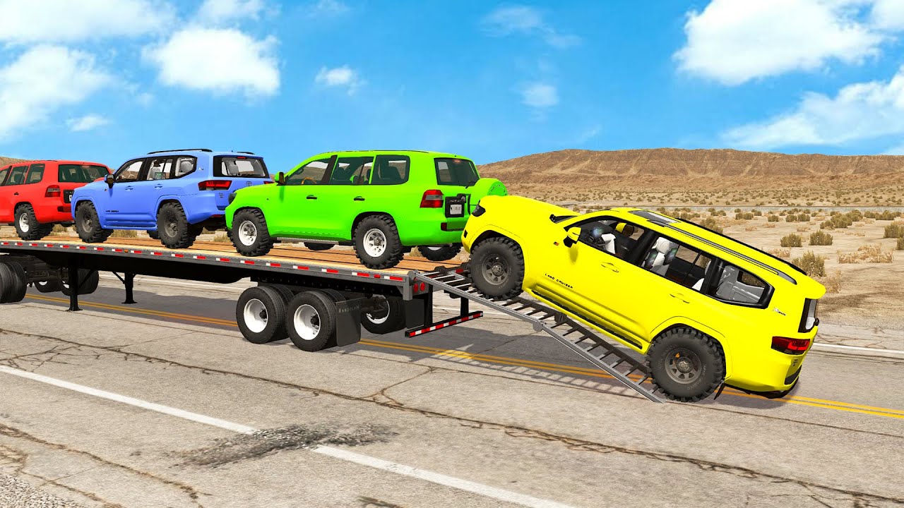 Flatbed Truck Mcqueen | Transportation with Truck - Pothole vs Car #14 - BeamNG.Drive