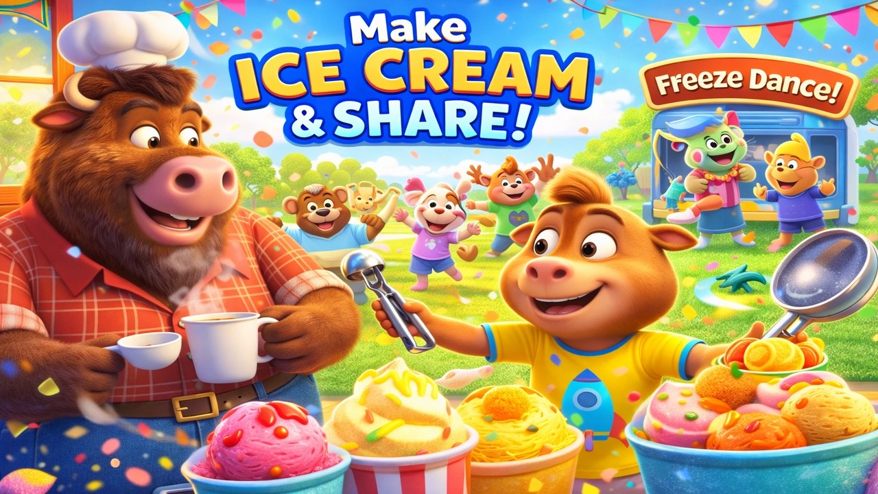 Bison Family Funtime Ice Cream Party 🍦 Fun Animated Movie for Kids | Sharing & Family Love