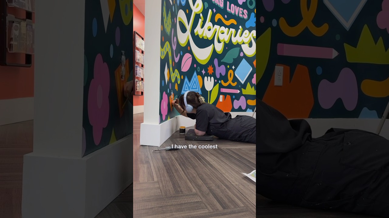 exposing my real job (again) 👀📚🎨 #artist #mural #painting #muralart #library #booktube