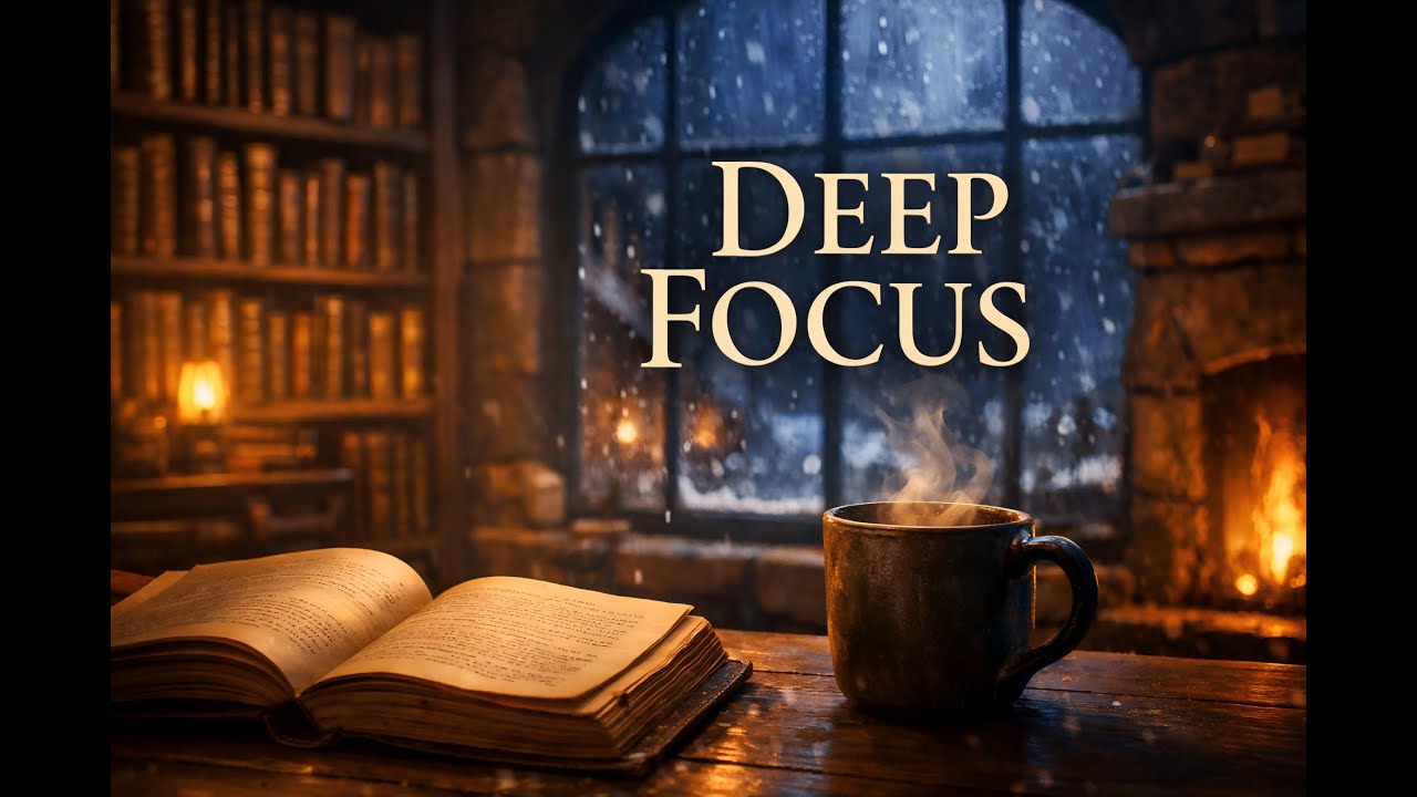 Ancient Library Ambience 📖 | Dark Academia Study Music & Crackling Fire (Focus/Reading)