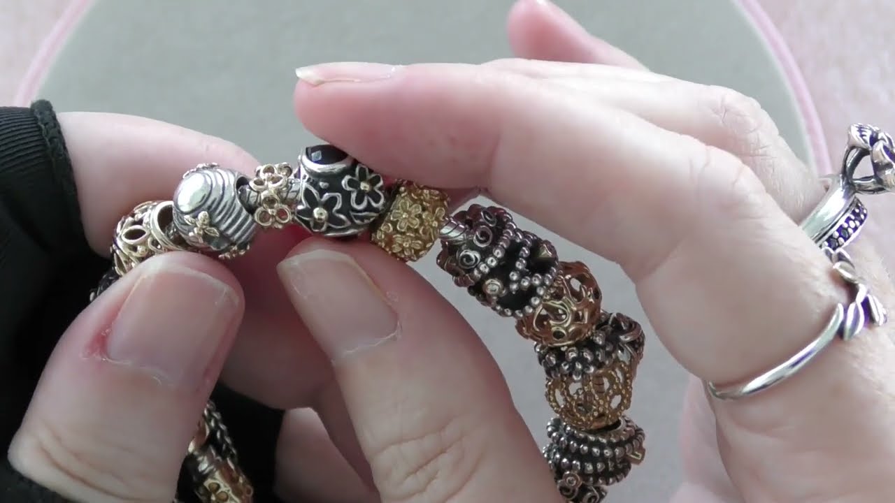 Pandora Black and 14ct Gold Moments Bracelet