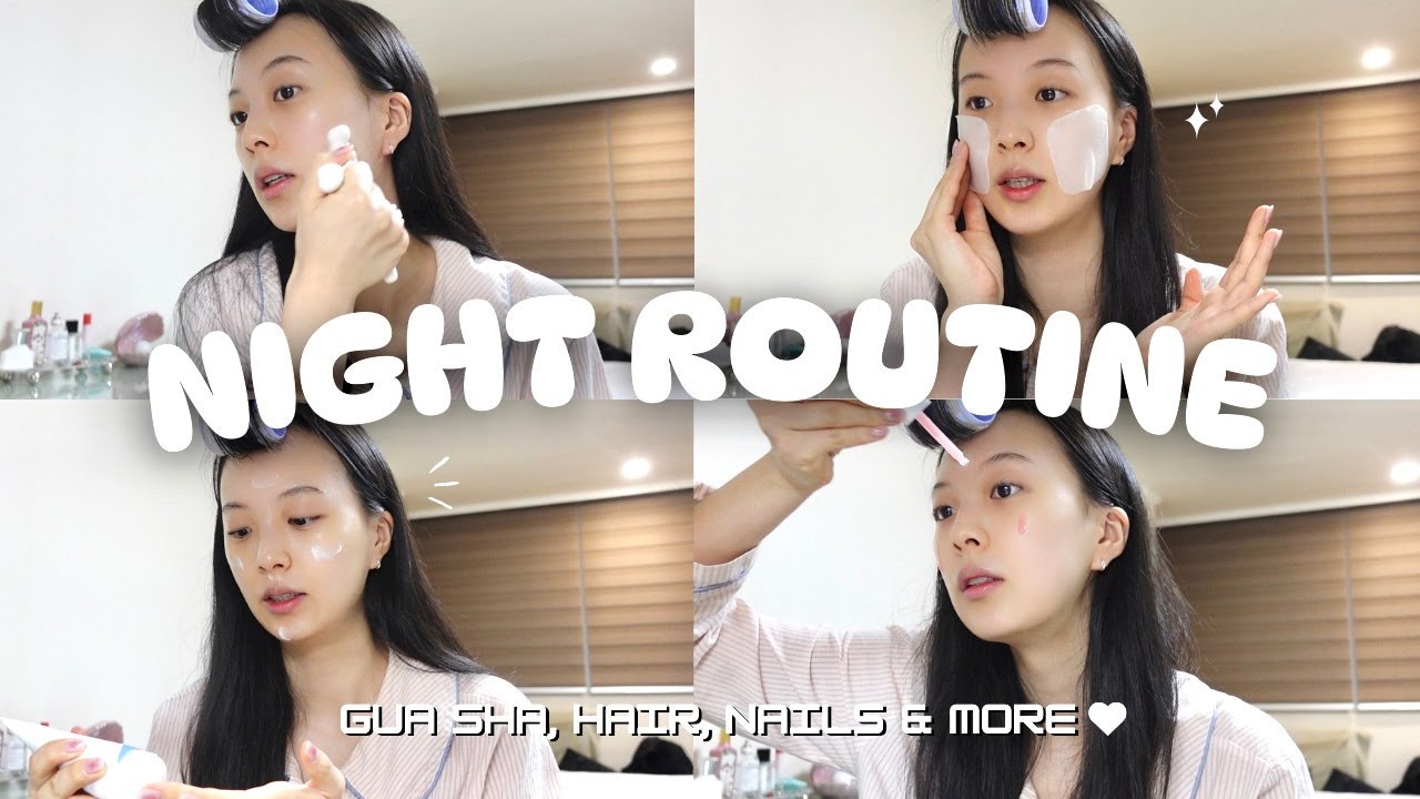 *REALISTIC* K-girlie self care night routine 🧼✨ 7 steps Korean glass skincare, gua sha & more ♥︎