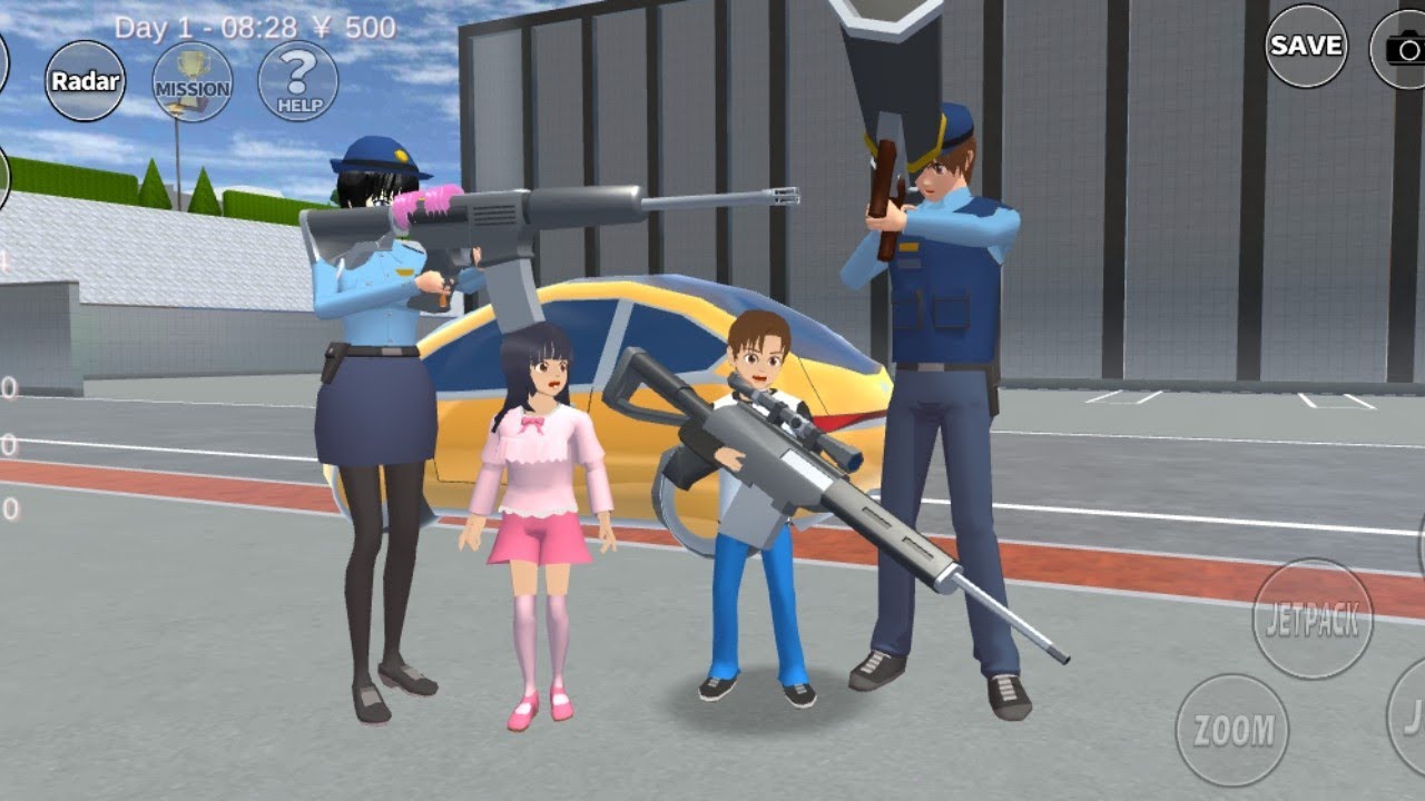 Yuta dan mio bersama police di markas yakuza sakura school simulator