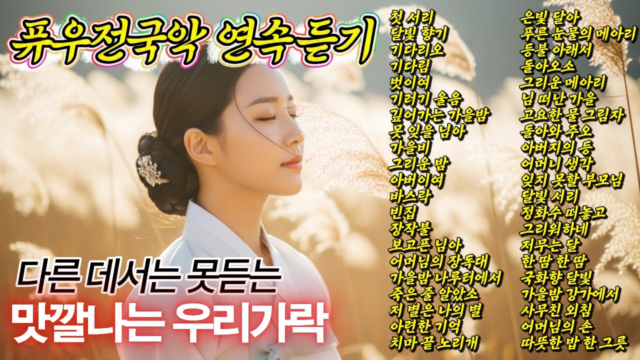 🎧어머니를 떠올리며🌾퓨전국악 연속 듣기🌾4시간 #국악풍 #트로트 #7080