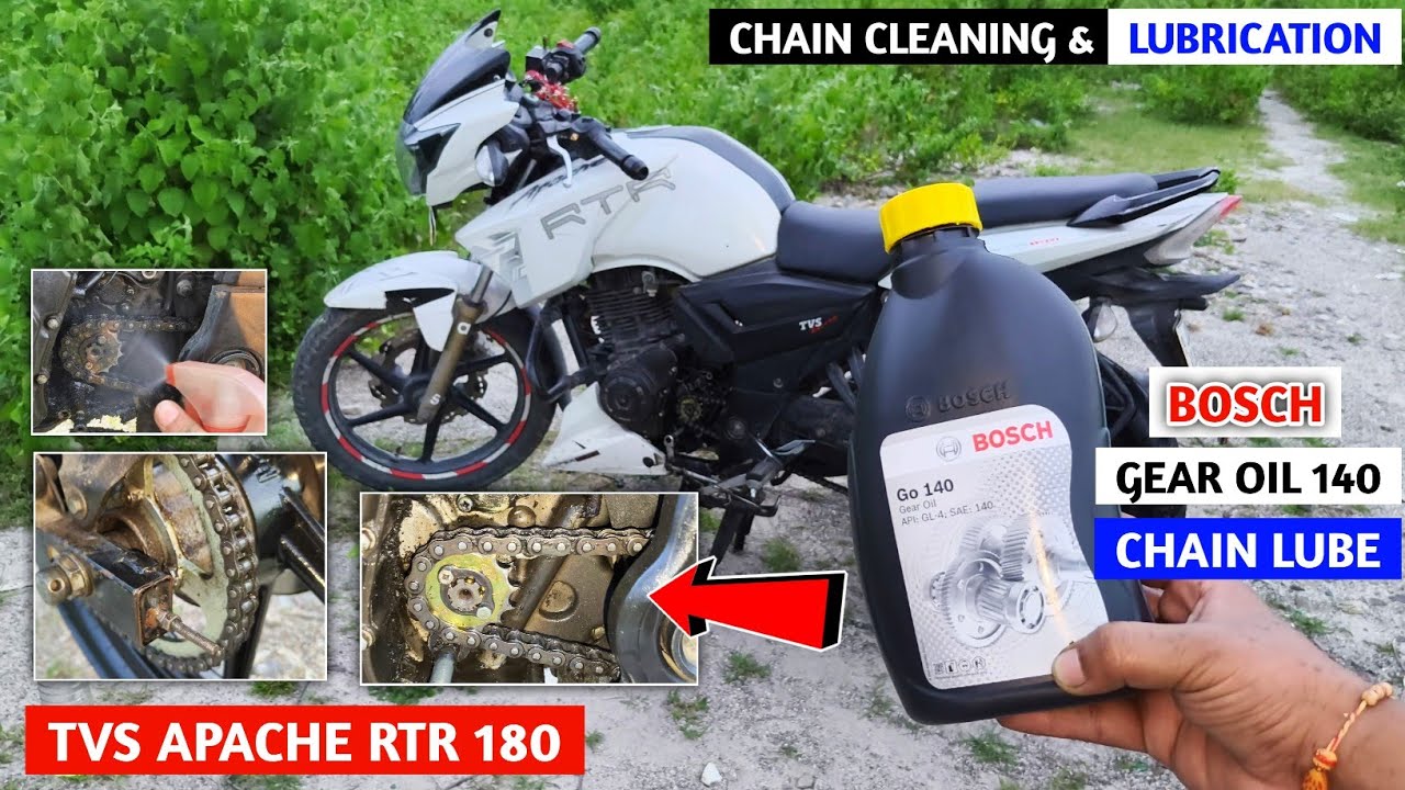 TVS Apache RTR 180 Chain Cleaning and Lubrication | Bosch Gear Oil 140 For Bike Chain Lubrication