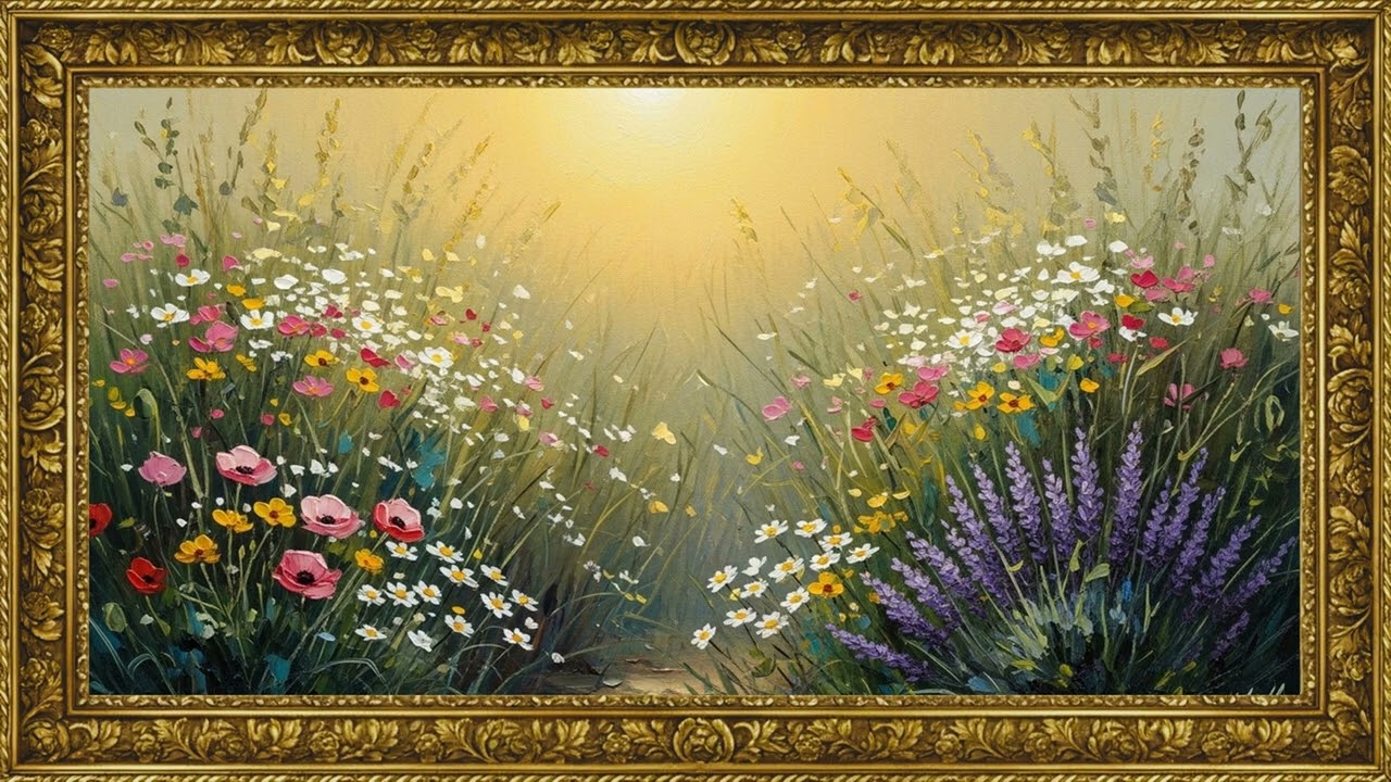 Timeless Impressionist Flower Meadow 🌿 Golden Light Vintage Art | 4K Screensaver