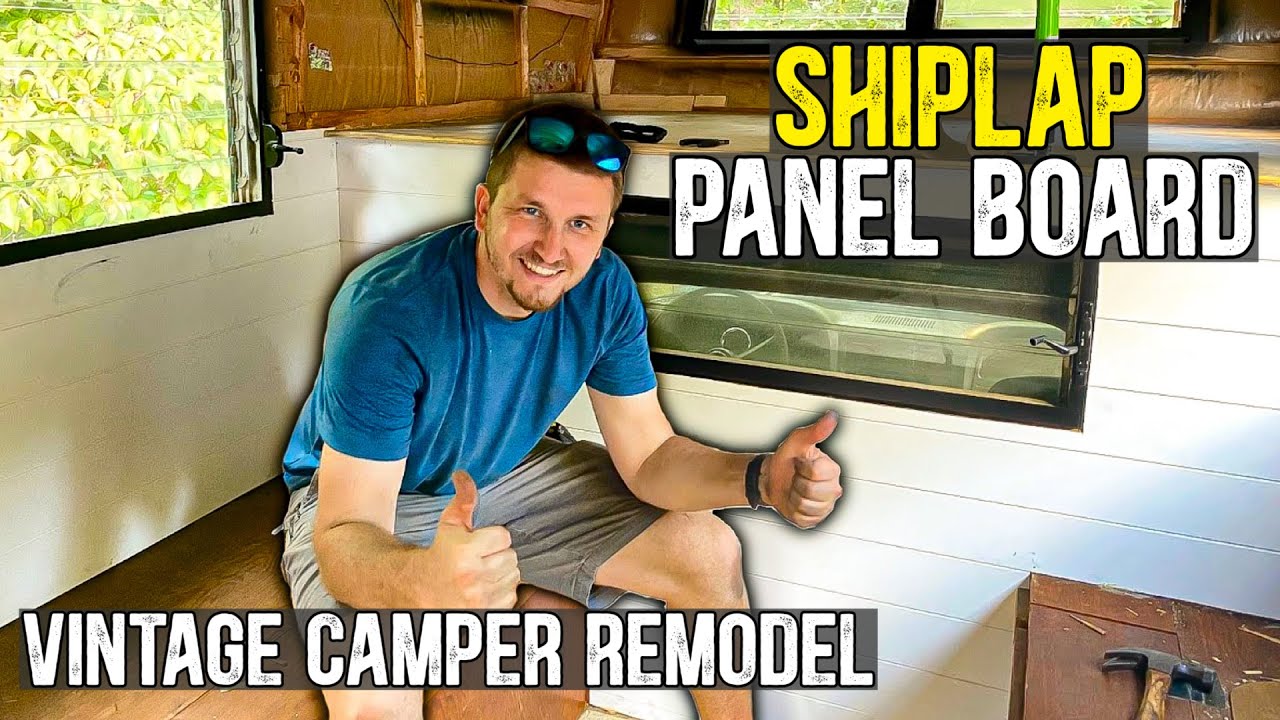 SUPER EASY SHIPLAP PANEL BOARD INSTALL | Vintage Truck Bed Camper REMODEL