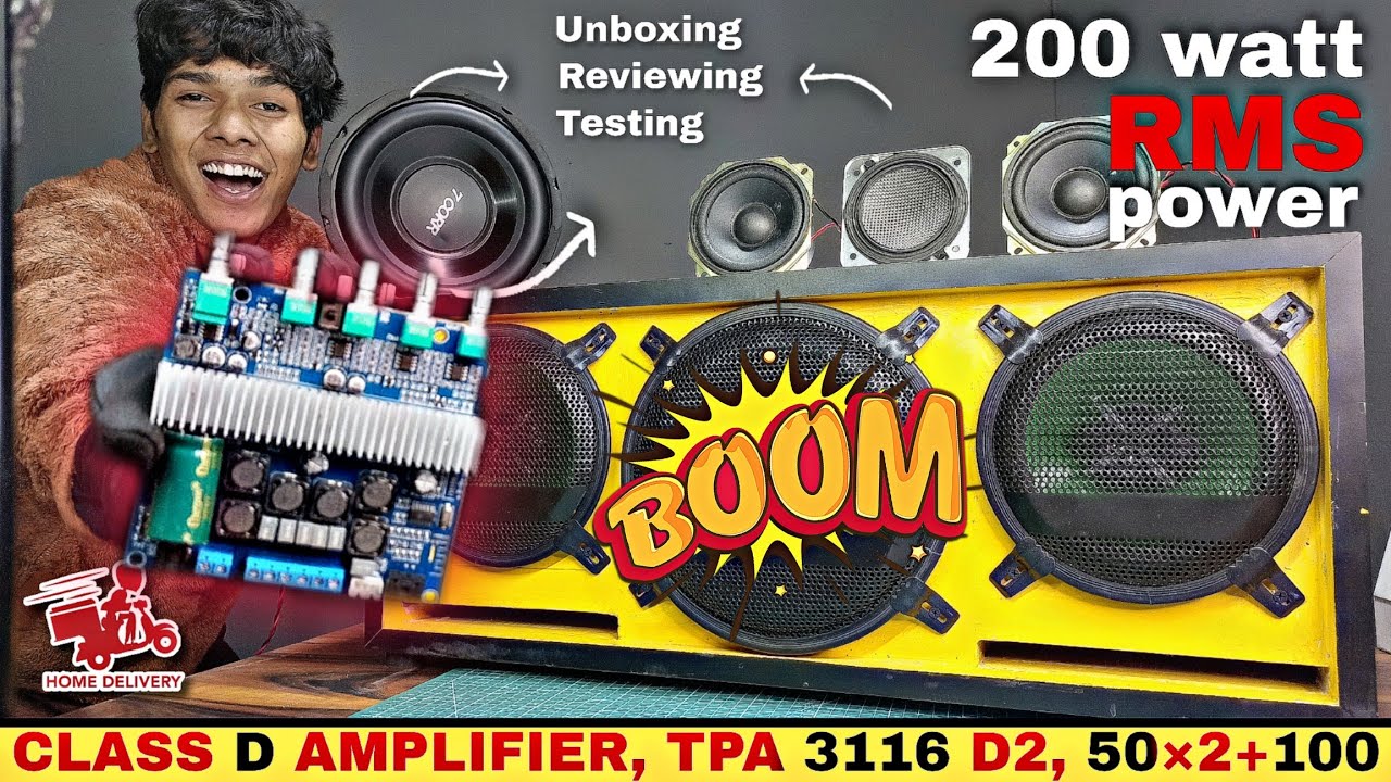 200 watt RMS power class d amplifier board | review & testing | TPA 3116 D2 50&times;2 + 100 watt | 2000₹