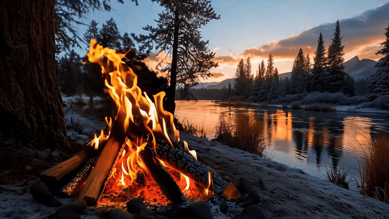 Mind Reset by the Fire 🌲🔥 Quiet Forest River Ambience for Deep Calm (4K)
