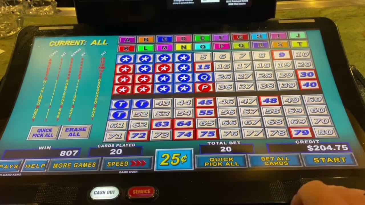 Keno - Multicard $0.25 denom - neighbor hits a monster