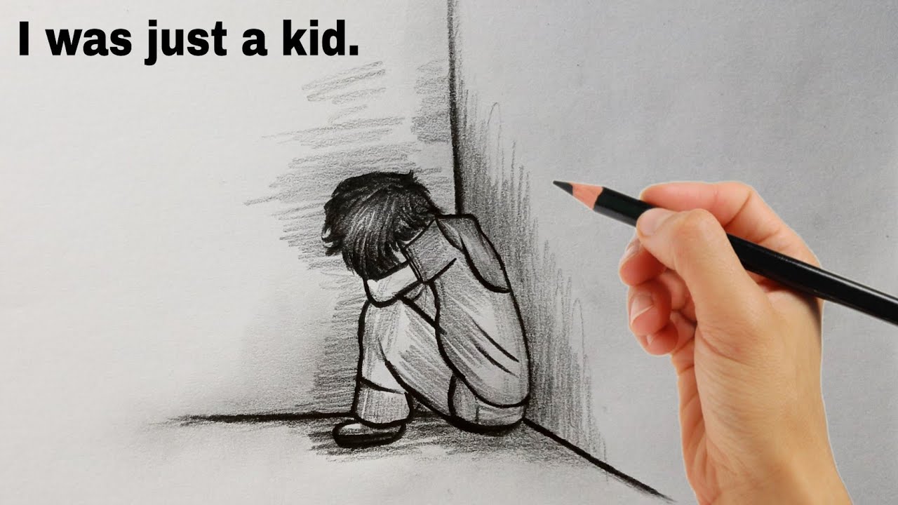رسم سهل | تعليم رسم ولد حزين بالرصاص للمبتدئين بطريقة سهلة وبسيطة | رسم حزين