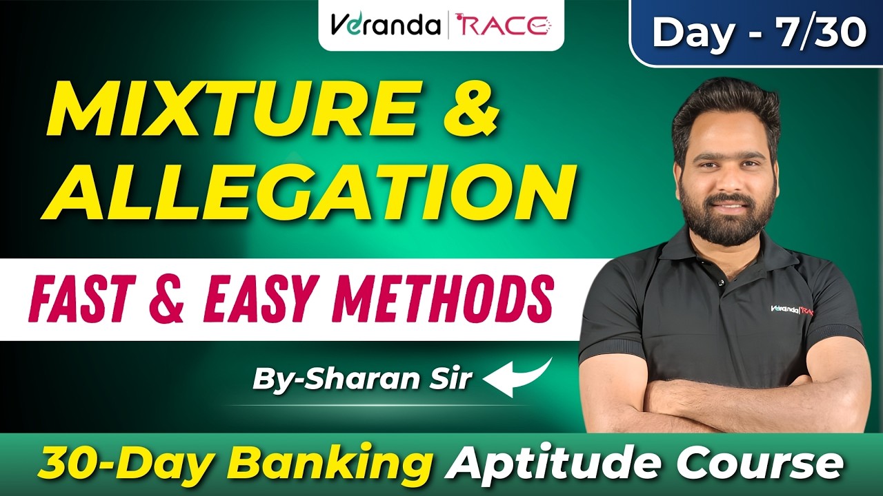 Mixture & Allegation | Fast & Easy Methods | Banking Aptitude Day-7 | 30-Day Course | Sharan Sir