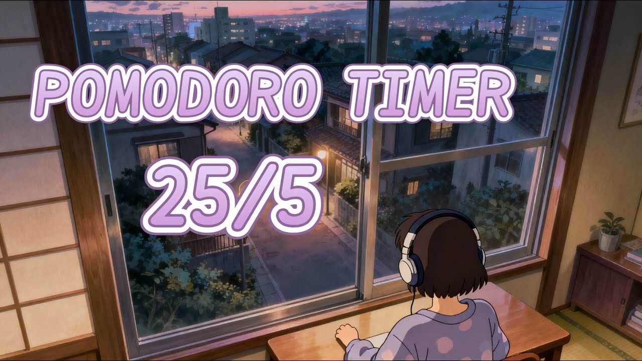 Pomodoro Timer 25/5  | 🍅 Cozy and Lofi Home Ambiance Music with Crickets for Studying and Working 🏯