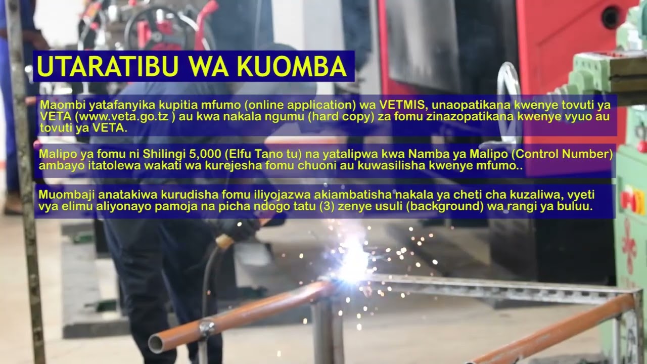 TANGAZO LA FURSA ZA KUJIUNGA NA MAFUNZO YA UFUNDI STADI KWA KOZI ZA MUDA MREFU KATIKA VYUO VYA VETA