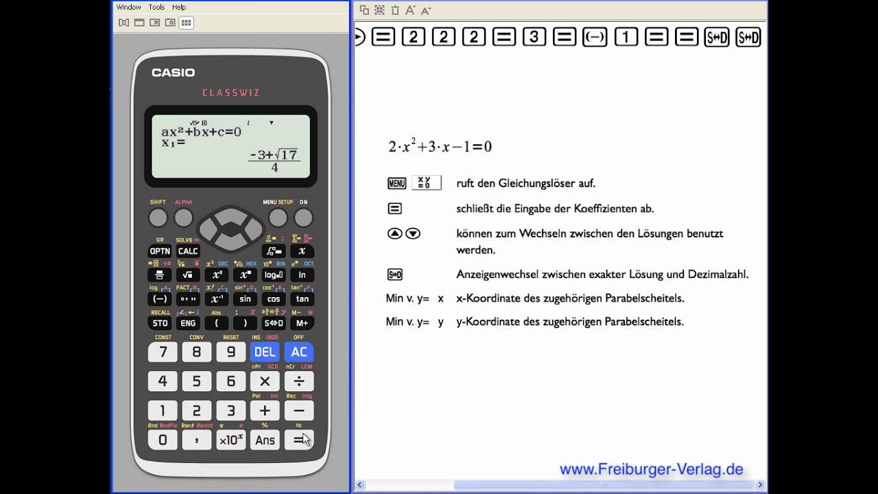 Casio fx 991 DE X Quadratische Gleichungen lösen