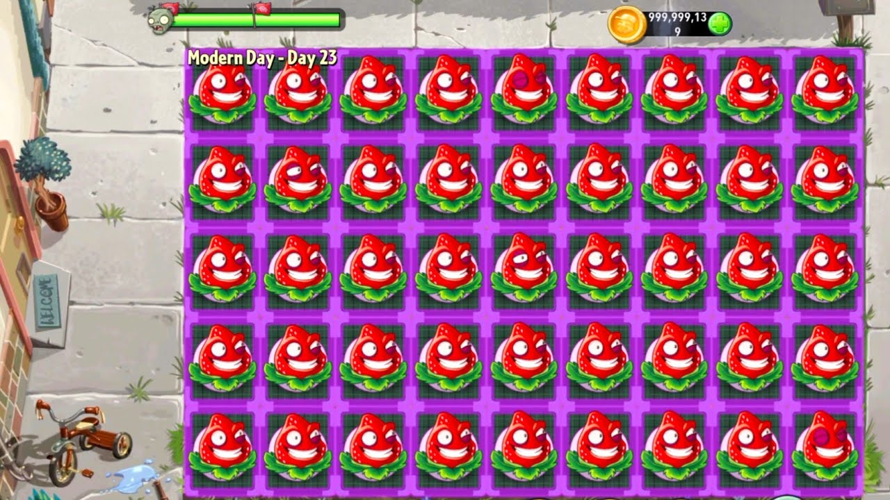 Plants Vs zombies 2 Max Level Strawburst Vs All Zombies Gameplay Challenge | Pvz 2 Modern Day 