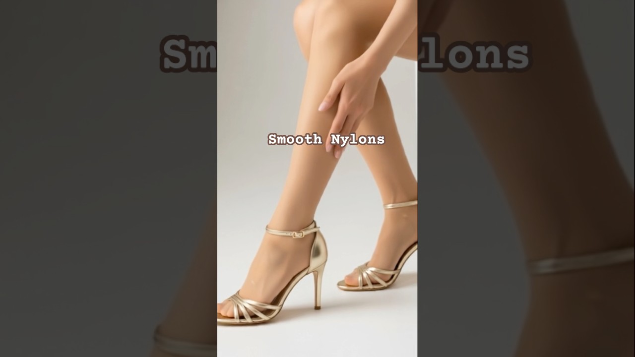 Sheer smooth nude pantyhose nylons stockings tights legs sandals heels girl model