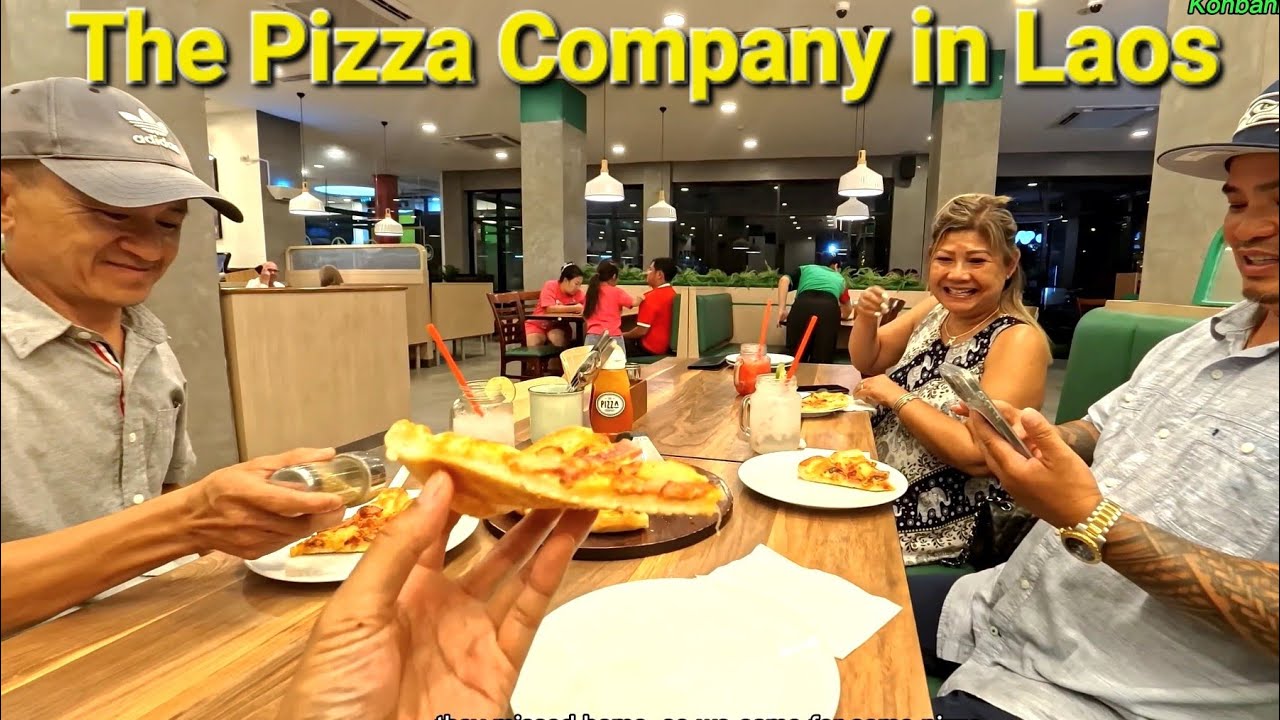 Last day in Laos, eating pizza with our Lao American friends