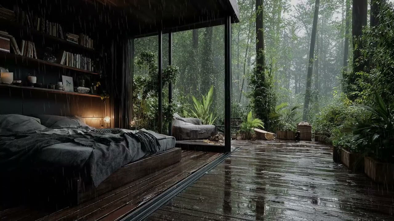 It’s Raining Outside… Soft Piano Fills This Cozy Forest Cabin 🌲 2.5 Hours | Rain ASMR | Relaxing