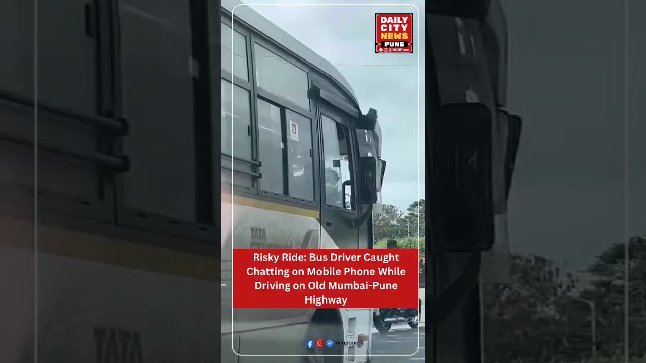 Risky Ride: Bus Driver Caught Chatting on Mobile Phone While Driving on Old Mumbai-Pune Highway