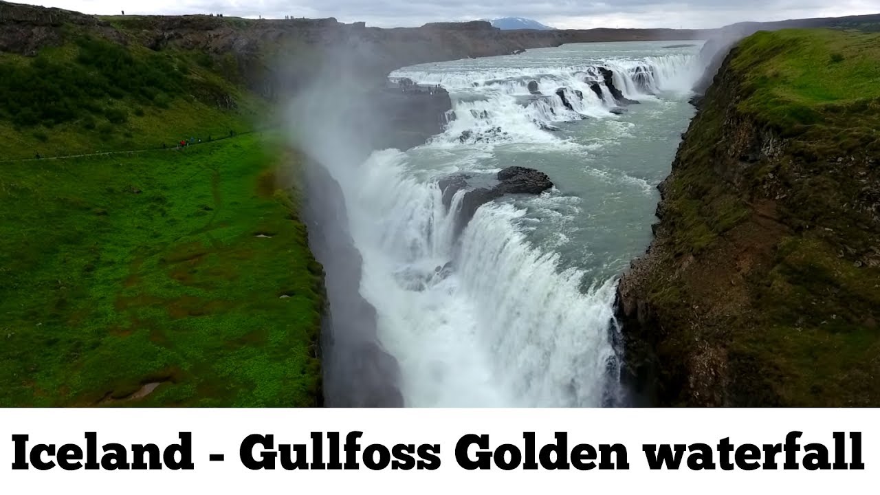 ICELAND Gullfoss Golden waterfall ( Golden Circle ) Phantom 4 aerial drone view
