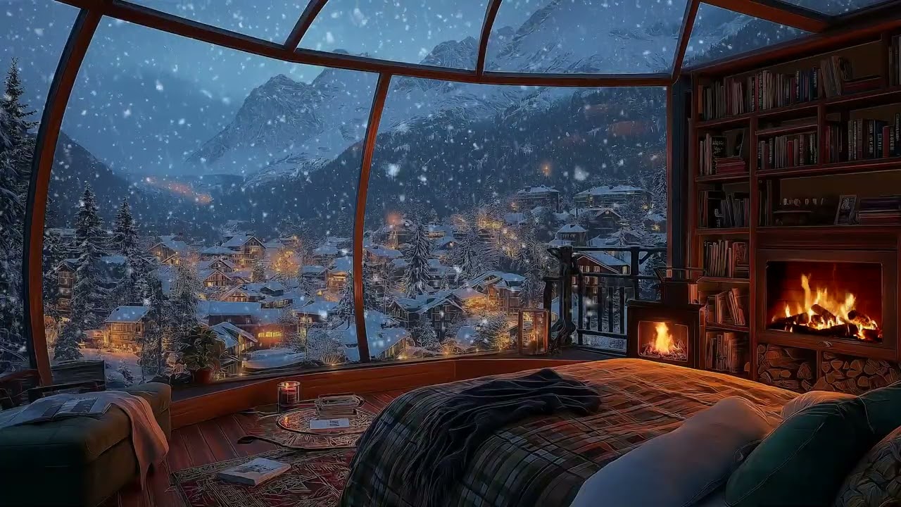 Snowy Cabin Night Sounds | Cozy Winter Ambience for Deep Sleep