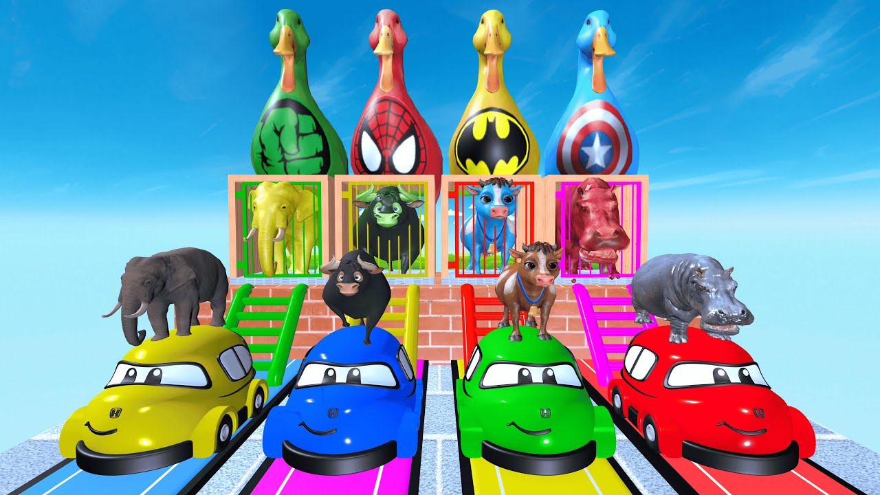 Long Slide Game With Cow Elephant Gorilla Hippo Tiger - 3d Animal Game - Funny 3D Animals | Zn
