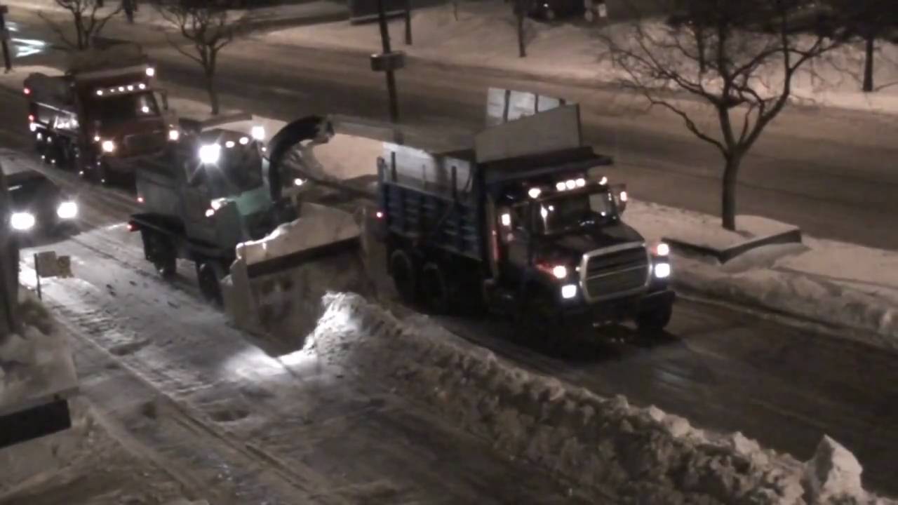 Street snow removal (Deneigement in Lachine) - Montreal, Quebec, Canada