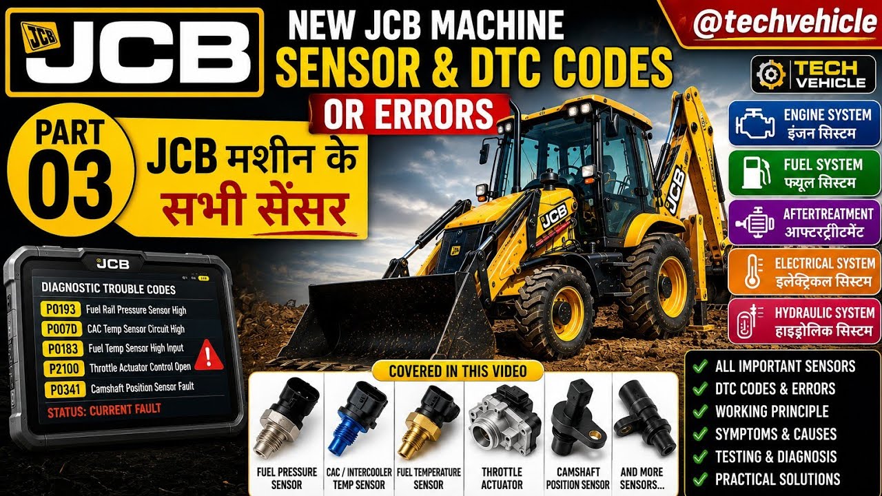 New JCB Machine sensor & DTC codes Or errors  Part-03 @techvehicle  JCB मशीन के सभी सेंसर।