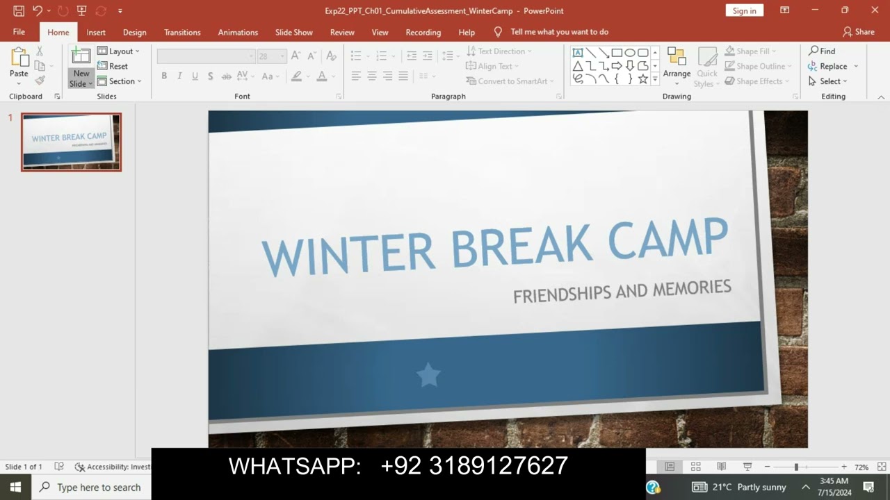 PowerPoint Chapter 1 Cumulative Assessment - Winter Camp (PC and Mac)