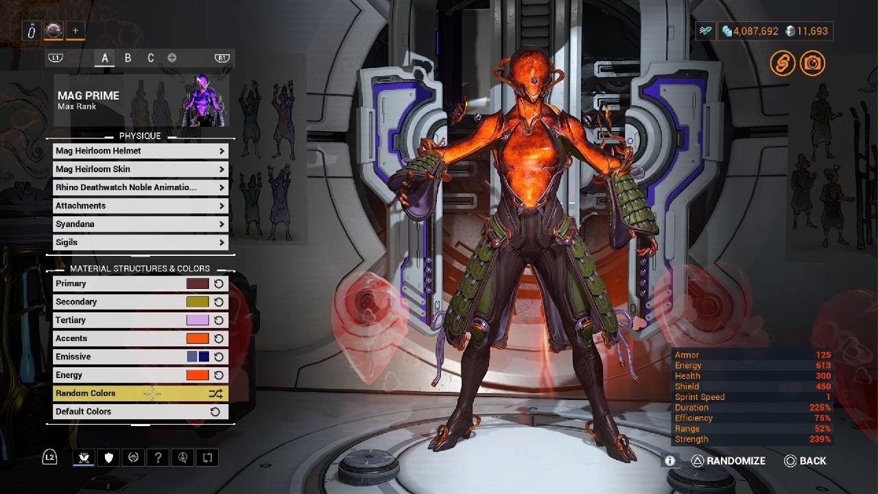 Warframe: Mag Heirloom skin color randomizer (100+ variations)