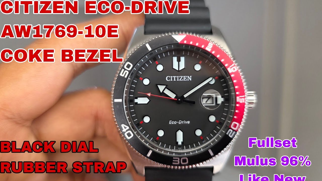 SOLD CITIZEN ECO-DRIVE AW1769-10E BLACK DIAL COKE BEZEL FULLSET MULUS FOLLOW IG LakoneWatch