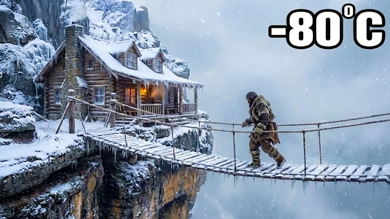 Extreme Snow Survival: Building a Cabin and Rope Bridge at -80°C  | Yakutia Survival
