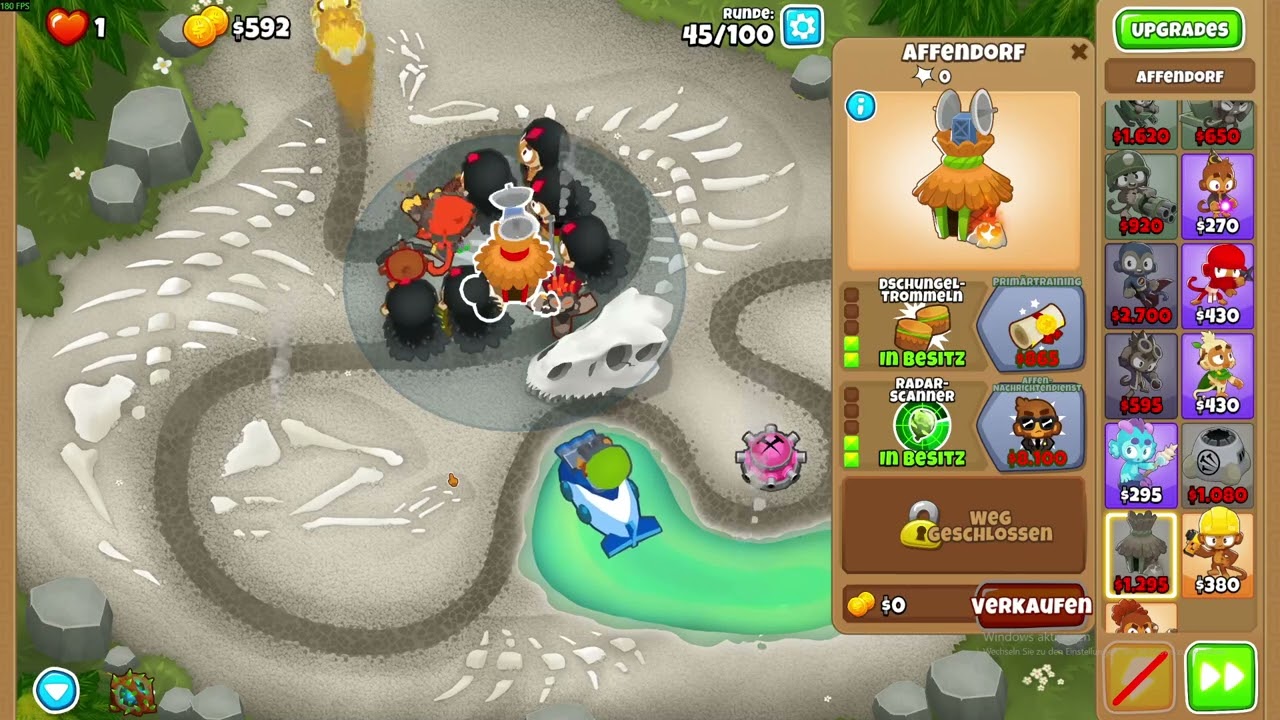 Bloons TD 6 Schimpansen Taktik auf Flussbett