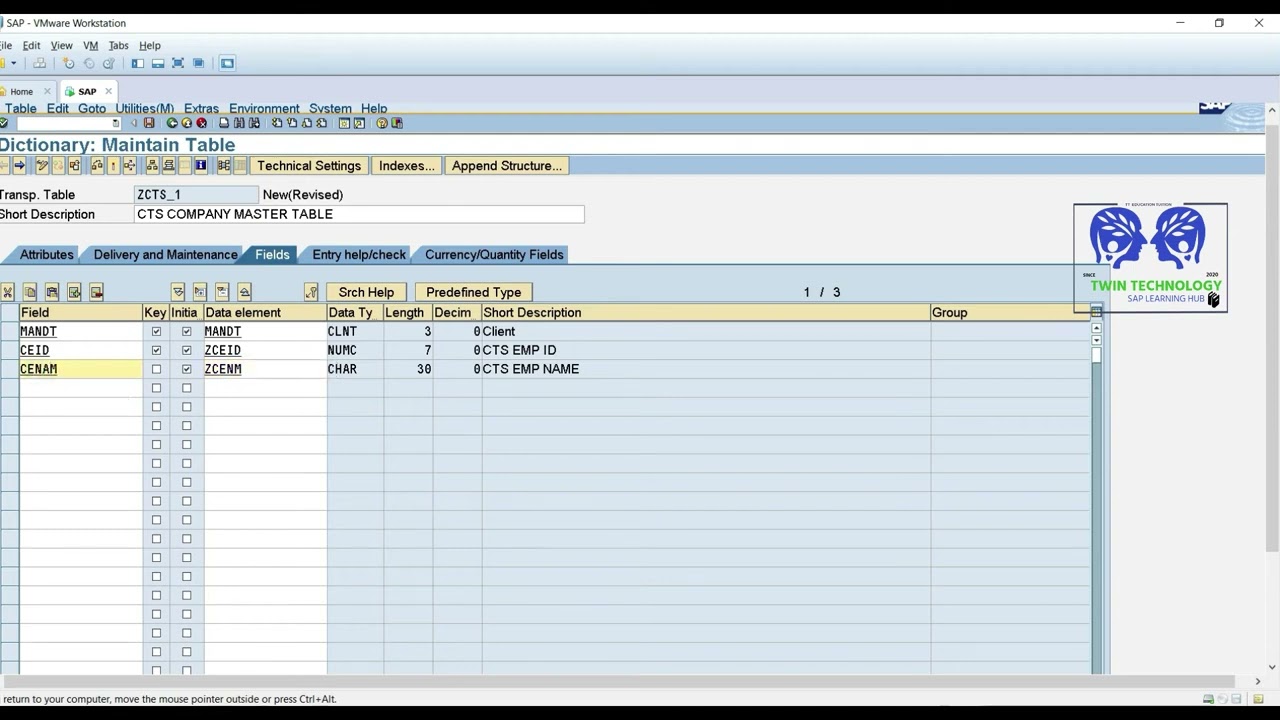 SAP (ABAP) PART 2 - TABLE CREATION 