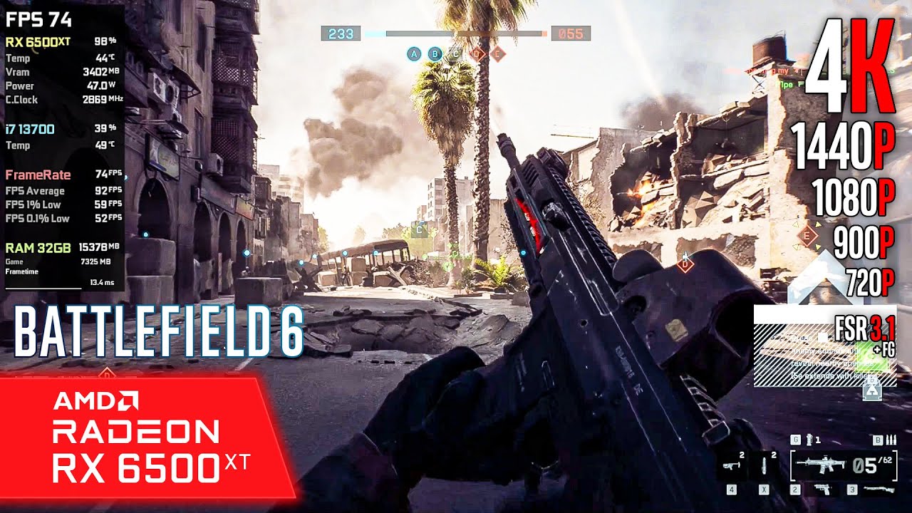 RX 6500 XT | Battlefield 6 - 8K, 4K, 1440p, 1080p, 900p, 720p, FSR 3.1 + FG...