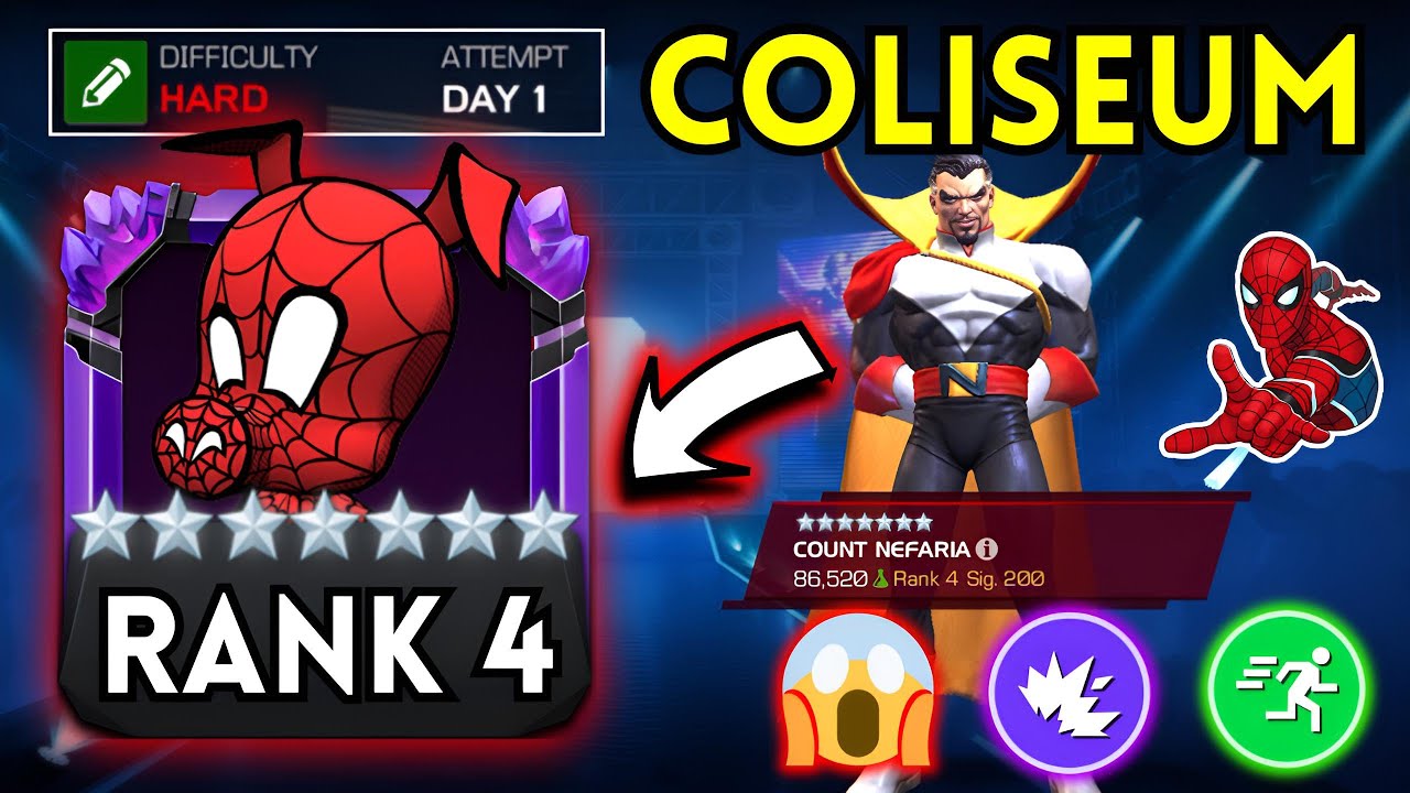 MAX DAMAGE Rank 4 Spider Ham & Stark Spidey VS. HARD Alliance Coliseum! - MCOC