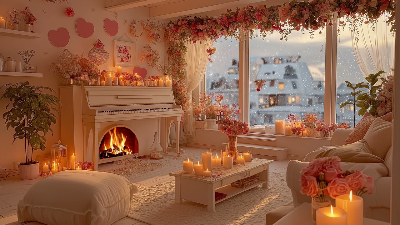 Peaceful Winter Night with Soft Piano Music & Fireplace Sounds for Focus and Deep Relaxation ❄️🌙