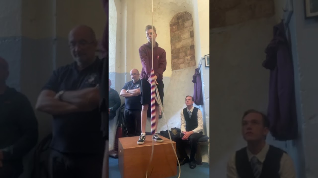 Me ringing the tenor to rounds on the bells of Holy Cross Crediton, Devon 26cwt in D