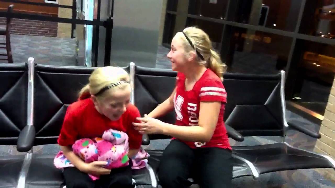 Girls surprised in airport