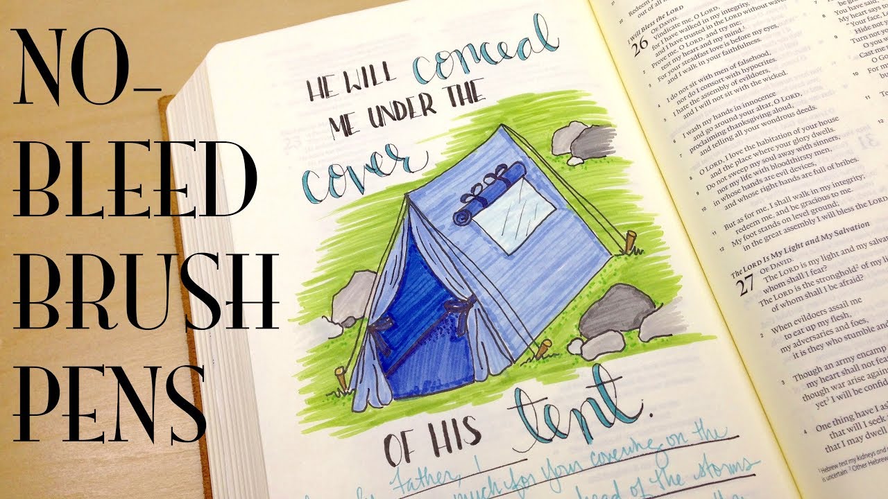 Bible Journaling: NO-BLEED Brush Pens | Under the Cover of His Tent (Psalm 27)