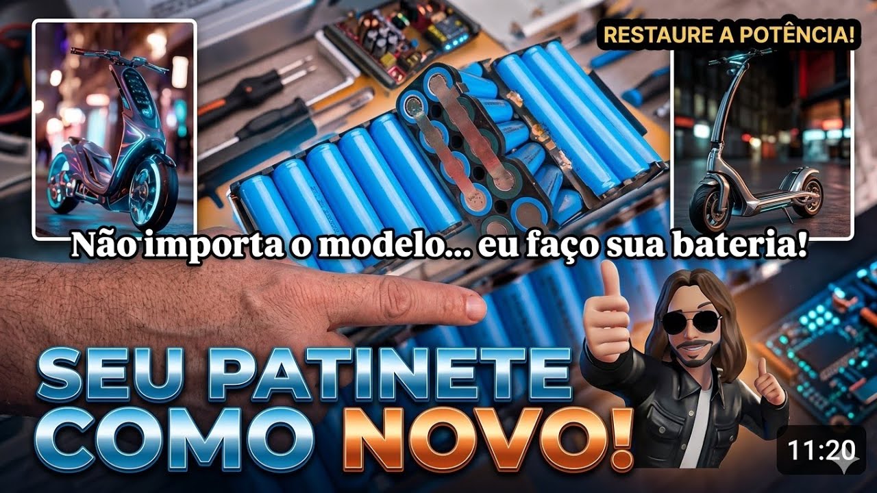 HORA DO TESTE DO PATINETE COM BATERIA NOVA 1000 CICLOS