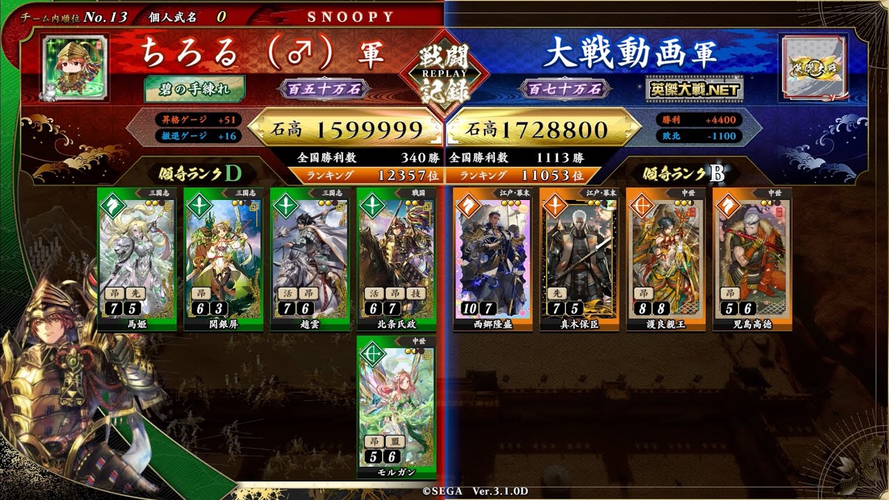 五色vs4枚琥軍 (160万石昇格動画)