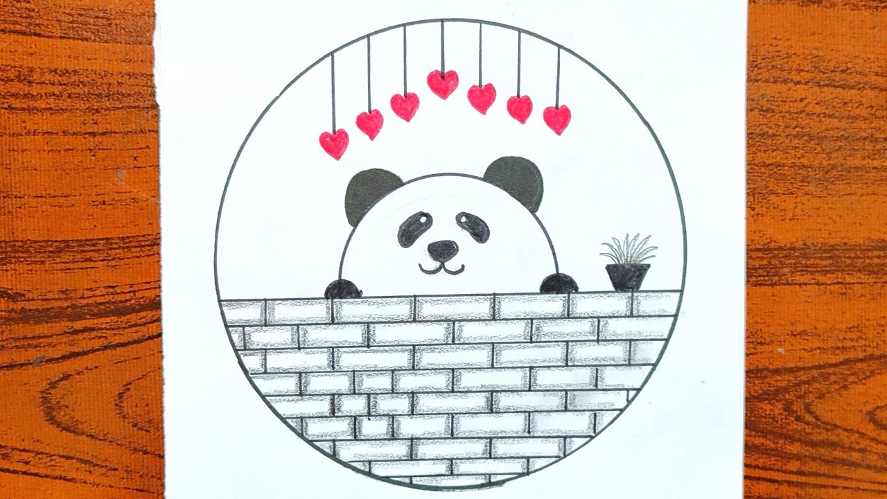 Panda drawing in a Circle |Beautiful scenery drawing|Draw with Reya