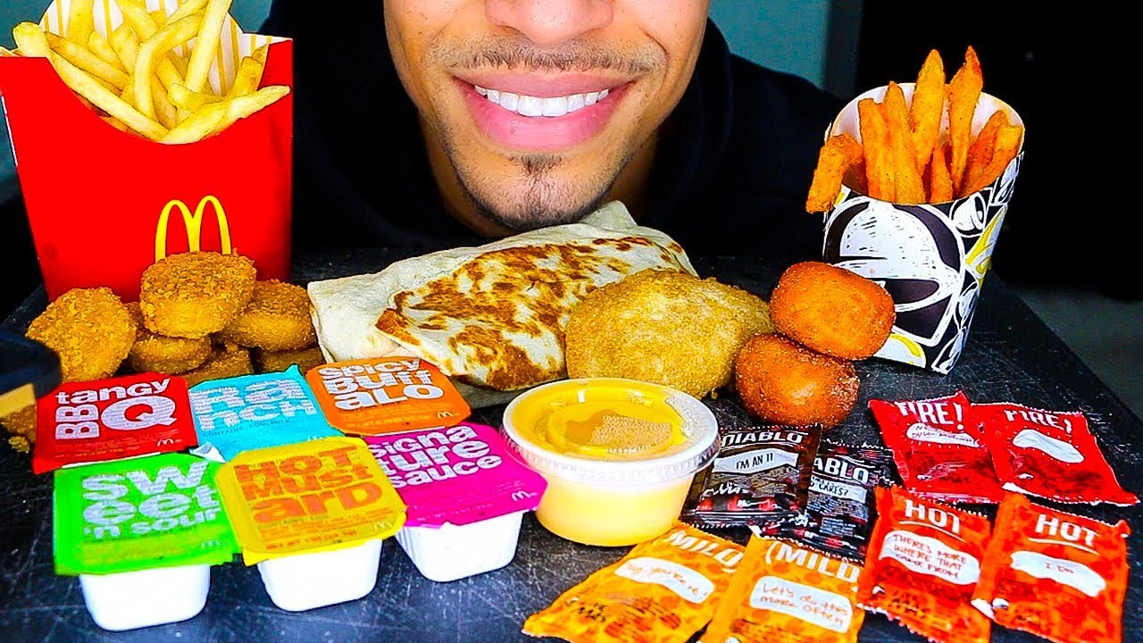 ASMR MCDONALD'S TACO BELL MUKBANG | CHEESY NACHO FRIES | CHICKEN NUGGETS CHALLENGE | EATING SOUNDS