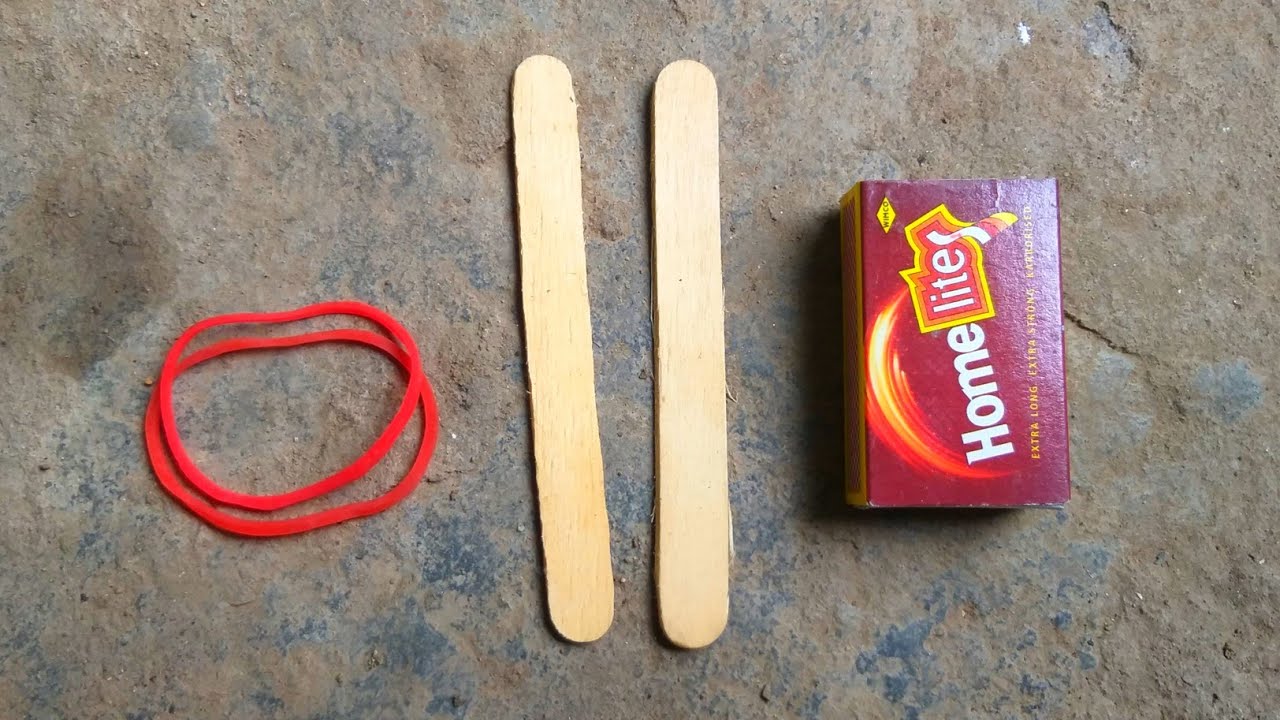 how to make gun shoot ice cream stick rubber band Machis box easy DIY