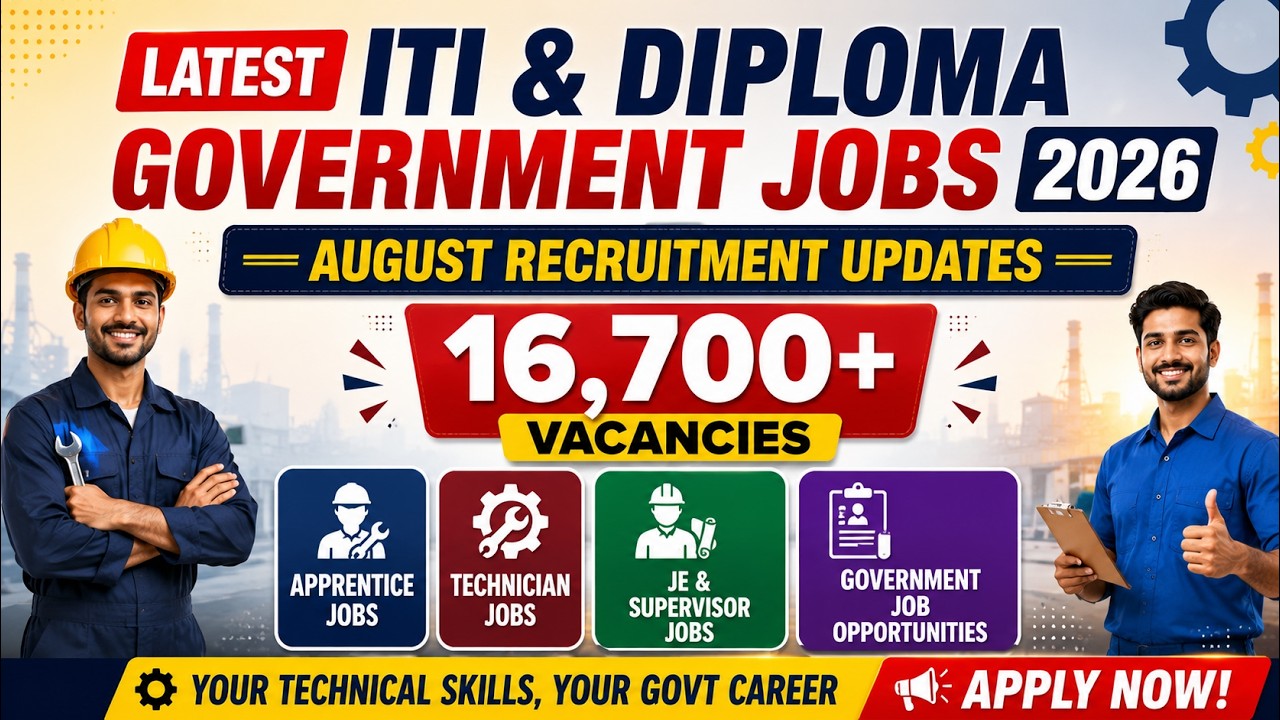 ITI / Diploma Govt Jobs August 2026 | 16700+ Vacancies | Latest Government Jobs